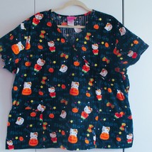 Hello Kitty Halloween Scrub Top 2XL Black With Pumpkins Stars &amp; Stars - $182.44 MXN