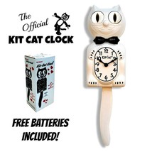 WHITE KIT CAT CLOCK 15.5&quot; Free Battery MADE IN USA Official Kit-Cat Kloc... - £55.03 GBP