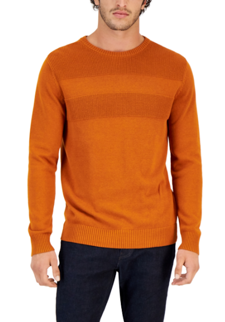 Club Room Lightweight Textured Men&#39;s Crewneck Sweater Color Maple Leaf NIB - $15.95