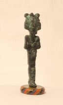 Ancient Egyptian Bronze Osiris figure standing on a Roman Glass bead - $688.05