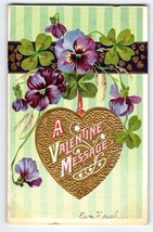 Valentine Postcard Gold Heart Pansies Flowers Embossed Vintage 1912 Series 104 - £6.03 GBP