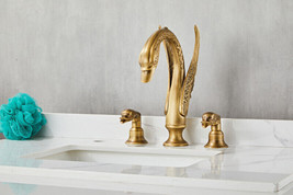 Antique color Swan sink faucet 3 Holes 8&quot; widespread lavatory basin mixe... - £236.85 GBP