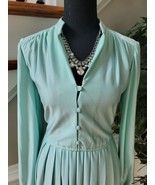 Leslie Fay Aqua Henley Neck LongSleeve Vintage Knee Length Casual Dress-... - $33.00