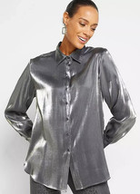 BON PRIX Long Sleeve Metallic Blouse in Silver   UK 24  PLUS Size     (fm24-15) - £19.50 GBP