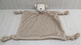 Monkey polka dots baby plush lovey security blanket rattle toy brown tan knotted - £12.42 GBP