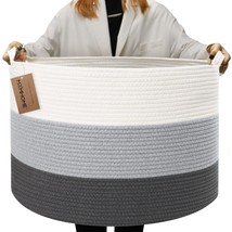 Large Cotton Rope Basket,23.6&quot;X23.6&quot;X14.1&quot; Throw Blanket Storage For Liv... - £35.16 GBP