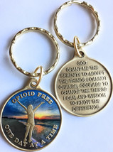 Opioid Free One Day At A Time Keychain Girl On Beach Sunrise Serenity Prayer - £11.00 GBP
