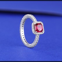 925 Sterling Silver Timeless Elegance Ring Red Crystal and Clear CZ Ring - £13.51 GBP