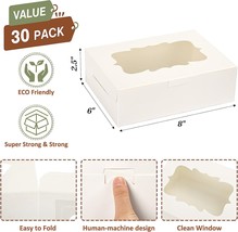 30pcs 8x6x2.5 Inches Cookie Boxes White Bakery Boxes with 3 Window Treat Boxes P - £25.98 GBP