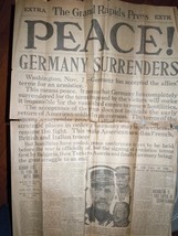 Vintage The Grand Rapids Press Extra Peace Germany Surrenders Nov. 7 1918 - £15.73 GBP