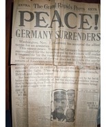 Vintage The Grand Rapids Press Extra Peace Germany Surrenders Nov. 7 1918 - $19.99