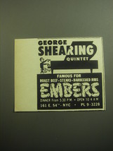 1958 Embers Restaurant Ad - George Shearing Quintet - £14.86 GBP