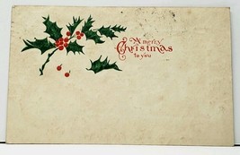 Christmas Simple Holly Greeting Udb 1908 Mt Clemens to Ann Arbor Postcard H18 - £3.94 GBP