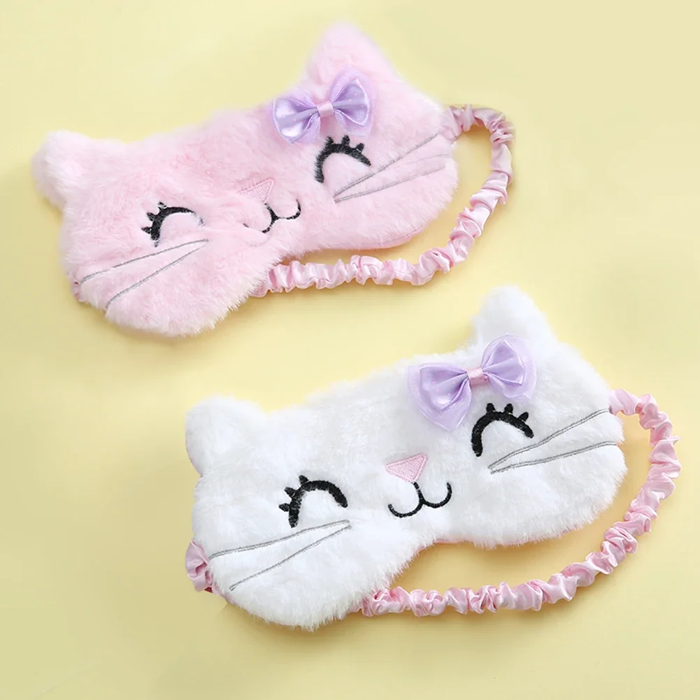 Cute Cat Soft Sleeping Eye Cover Mask Animal Plush Fabric Blindfold Relax Girls  - $25.00