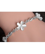 Mele Silver Filled Opal with Crystal Link Chain Plumeria SILVER Bracelet  - £11.14 GBP