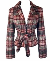 The Limited Tartan Plaid Wool Jacket Coat Belted Red Black Size Medium - £21.72 GBP