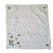 Vintage Hankie Embroidered Blue Flowers Handkerchief Scallop Edges Hanky... - £7.06 GBP