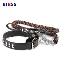 Braid Leather Dog Training Leash, Big Large Dog Leash With Spiked Rivets, Buckle - $28.50+