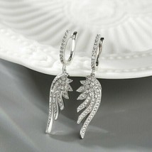 2Ct Round Lab-Created Diamond Feather Drop/Dangle Earrings 14k White Gold Plated - £134.52 GBP