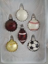 Set of Six Sports Ball Ornaments Baseball Soccer Football Tennis Golf Basketball - £7.00 GBP