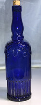 Vintage Cobalt  Blue Glass Corked Bottle, Ribbed Bottom Embossing 11” Tall - £16.17 GBP