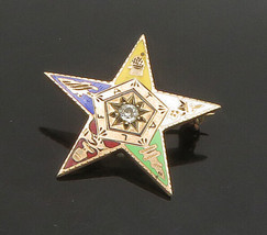 10K GOLD - Vintage Antique Old-Cut Diamond Masonic Star Brooch Pin - GB085 - £186.45 GBP
