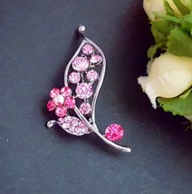 2pc Leaf Pink and Deep Pink Rhinestone Brooch Pin best for gown, Clutch Bag B332 - £5.49 GBP