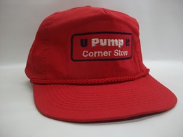 U Pump It Corner Store Broken Bill Hat Vintage Red Strapback Baseball Cap - £15.84 GBP