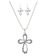Silver Necklace Matching Earrings Decorative Cross Free Ship Fashion Jew... - $9.89