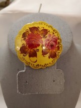 Vintage Wooden Russian Lacquered Painted Flower Pin Brooch - Signed 2&quot; - £10.69 GBP