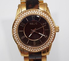Relic Watch Women Rose Gold Tone Tortoise Shell Crystal Bezel New Battery - £15.52 GBP