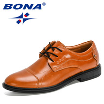 Bona 2020 new designers genuine lether men dress shoes round toe shoes for man lace up thumb200