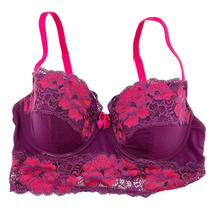 Adore Me Womens 30D Long Line Lace Bra Maroon Pink Floral Feminine Under... - £15.40 GBP