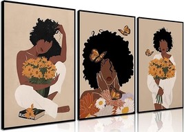 3Pcs Black Woman Wall Art Boho Black Girl Sunflower Posters Pictures 12X16 - $92.16 MXN