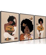 3Pcs Black Woman Wall Art Boho Black Girl Sunflower Posters Pictures 12X16 - $91.12 MXN