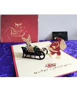 Father Christmas pulls Sledge with Lazy Reindeer 3D Kirigami Pop-up Chri... - $8.80