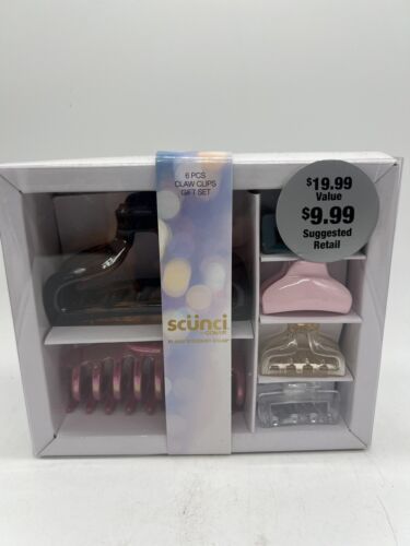 Scunci 6pc Jaw Claw Hair Clip Gift Set Pink Black Clear Small Medium COM... - $5.79