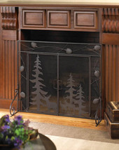 Woodland Forest Fireplace Screen  Decorative Black Iron Mesh 2 Door Spar... - £84.09 GBP