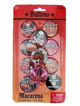 ROCK ON SKULL AND FLAMES BUTTONS 10ct Birthday Party Supplies Favors Toy... - £3.78 GBP