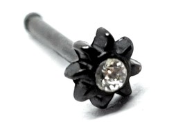 Black Sun Nose Stud Crystal Cubic Zirconia CZ 18g (1 mm) Surgical Steel Ball End - £4.92 GBP