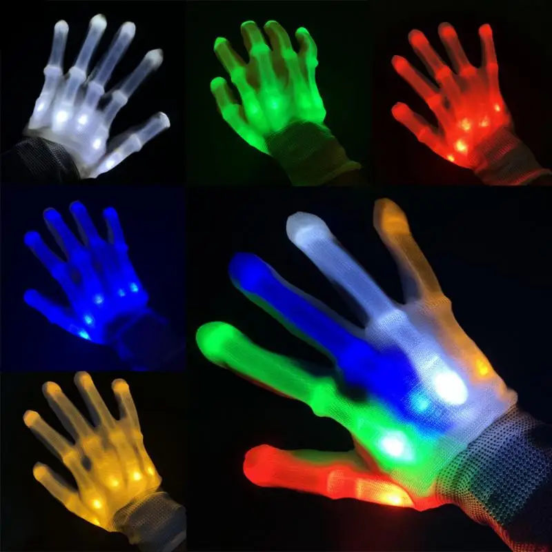 Play 1 Pair LED Halloween Glowing Gloves Light-up Halloween Dance Party Flashing - £26.54 GBP