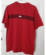 Red Addias T-Shirt. Size Medium Logo 3 Black Stripes Across Chest Good C... - £4.67 GBP