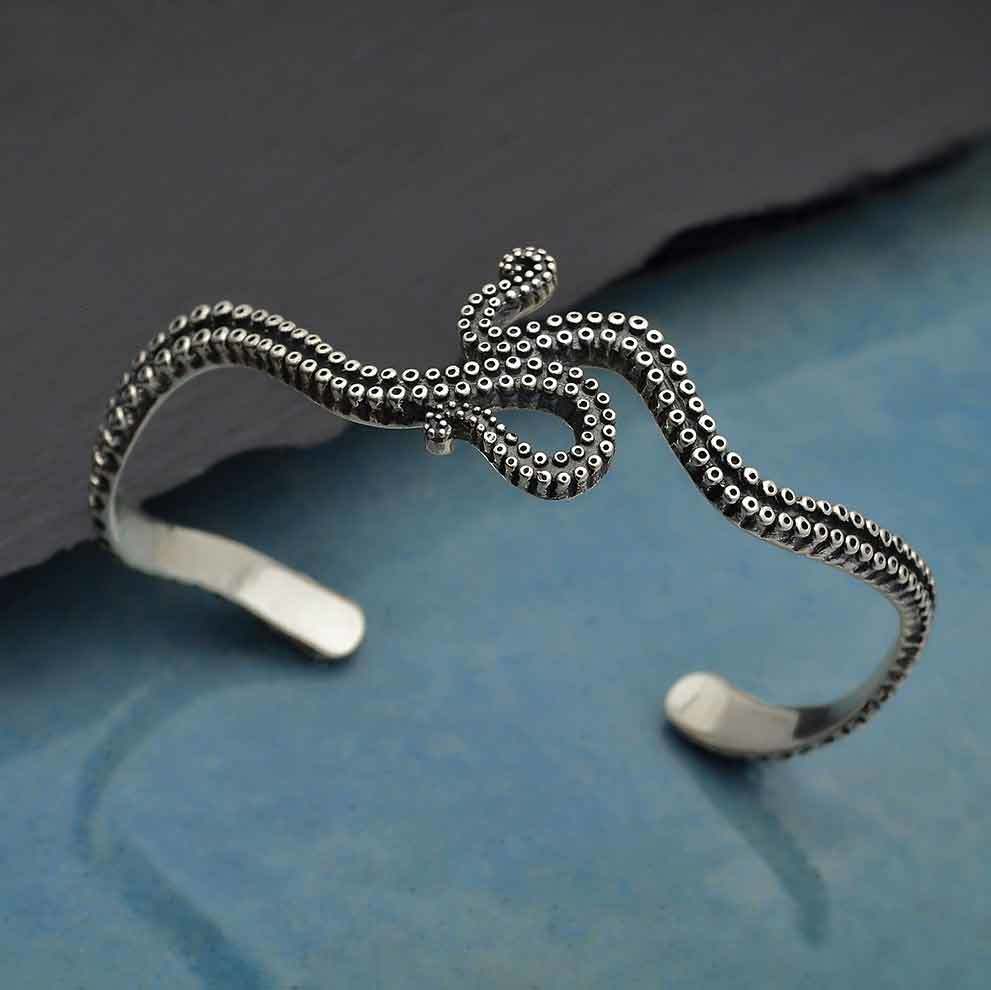Sterling Silver Octopus Tentacle Cuff Bracelet - $176.88