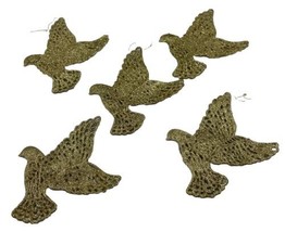 Dove Christmas Tree Ornament Lot 5 Gold Glitter 5.75&quot; Vintage Holiday - £13.24 GBP