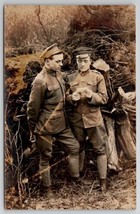 RPPC Two Handsome Young Soldiers Reading Note Real Photo Postcard Q27 - £15.59 GBP
