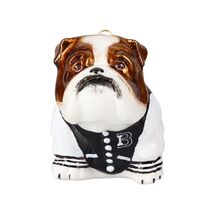 Joy to the World Bulldog in Varsity Jacket Polish Glass Christmas Tree O... - $69.98