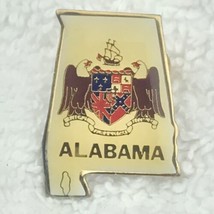 Alabama State Shape Pin Vintage Gold Tone Enamel Seal Crest - £7.84 GBP