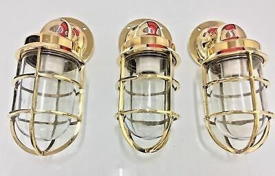 Nautical American Ship Passage Way Bulkhead Swan Neck Brass Light 3 Piece - $325.89
