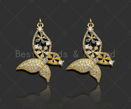 CZ Micro Pave Hollow Out Flower On Butterfly Shape Pendant/Charm,18K Dainty - $5.50