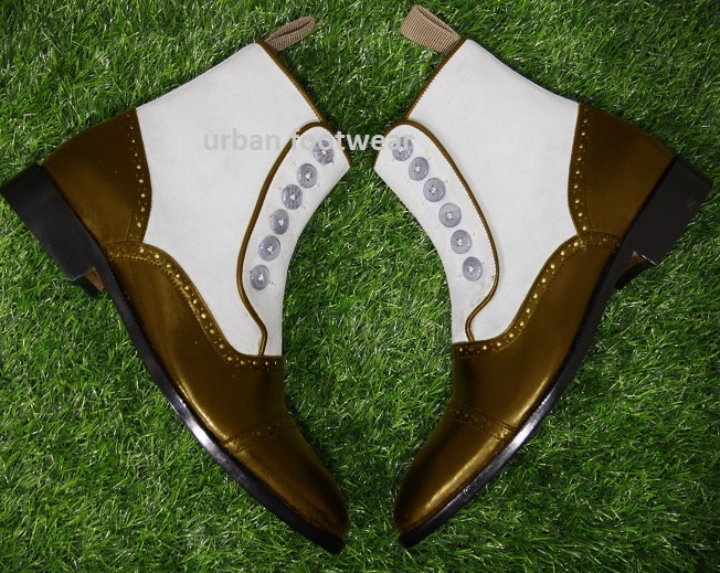 New Mens Handmade Stylish Formal Boot, White Suede & Brown Leather Casual Wear